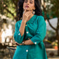 Peacock Green Cotton Shirt Featuring Bold Statement Collar