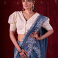 Smokey Grey Chanderi Saree with All-Over Butta Work & Exquisite Scalloped Embroidery