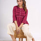 Wine Cotton Top with Pintuck Detail and Pearl Accents