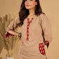 Crème Charm Mul Cotton Kurta with Printed Red Yoke and Pocket