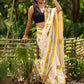 Breezy Off-White Cotton Saree with Fresh Floral Hand Block Print and Yellow Border Highlights