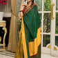 Vibrant Khun-Ajrakh fusion cotton saree with bold block prints and mirrorwork