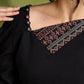 Black Cotton Top With Asymmetric Neck And Puffed Sleeves - Skirt Optional
