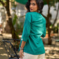 Peacock Green Cotton Shirt Featuring Bold Statement Collar