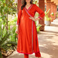 Beautiful Subtle orange A-line kurta with stylish overlapping front design -pant optional