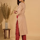 Crème Charm Mul Cotton Kurta with Printed Red Yoke and Pocket