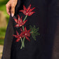 Chic Black Cotton Dress With Handcrafted Red Floral Applique And Contrast Green Detailing