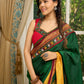 Vibrant Khun-Ajrakh fusion cotton saree with bold block prints and mirrorwork