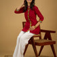 Elegant maroon cotton top featuring mirror work and side collar.