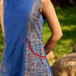 Classic Indigo Blue Cotton Dress Featuring Ajrakh Printed Panels and Contrast Red Highlights