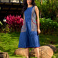 Classic Indigo Blue Cotton Dress Featuring Ajrakh Printed Panels and Contrast Red Highlights