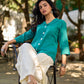 Peacock Green Cotton Shirt Featuring Bold Statement Collar