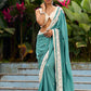 Vibrant Sea Green Modal Saree with Ivory Chevron Border & Minimal Hand Embroidery