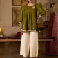 Contemporary Olive Green Pleated Top Adorned With Subtle Hand Embroidery & Refined Off White Accents