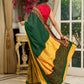 Vibrant Khun-Ajrakh fusion cotton saree with bold block prints and mirrorwork