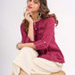 Wine Cotton Top with Pintuck Detail and Pearl Accents