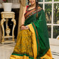 Vibrant Khun-Ajrakh fusion cotton saree with bold block prints and mirrorwork