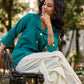 Peacock Green Cotton Shirt Featuring Bold Statement Collar