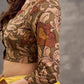 Earthy Beige Kalamkari Printed 3/4th Sleeve Blouse with Scalloped V Neckline