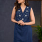 Graceful-Navy-Blue-Cotton-Sleeveless-Kurta-With-Beautiful-Floral-Embroidery-On-The-Yoke--Pant-Optional