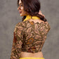 Earthy Beige Kalamkari Printed 3/4th Sleeve Blouse with Scalloped V Neckline
