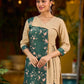 Green and beige digital-printed Angarkha Style kurta.