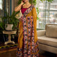 Cultural Mustard Cotton Saree with Kalamkari Floral Printed Border & Pallu & Gold Lace Trim