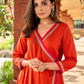 Beautiful Subtle orange A-line kurta with stylish overlapping front design -pant optional