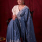 Smokey Grey Chanderi Saree with All-Over Butta Work & Exquisite Scalloped Embroidery
