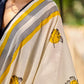 Breezy Off-White Cotton Saree with Fresh Floral Hand Block Print and Yellow Border Highlights