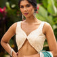 Vibrant Sea Green Modal Saree with Ivory Chevron Border & Minimal Hand Embroidery