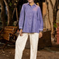 Luxe Lavender Handloom Cotton Shirt with Pleats, Delicate Beads and Crochet Lace Embellishment
