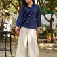 Chic Navy Woven Cotton Pintuck Shirt Featuring Soft Gathered Sleeves