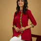 Elegant maroon cotton top featuring mirror work and side collar.