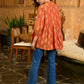 Tangerine Weave Ikat Top with Asymmetrical Panel and Statement Buttons