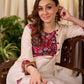Off White Cotton Flex Apple-Cut Kurta with Red Printed Yoke and Tassel Detail
