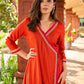 Beautiful Subtle orange A-line kurta with stylish overlapping front design -pant optional