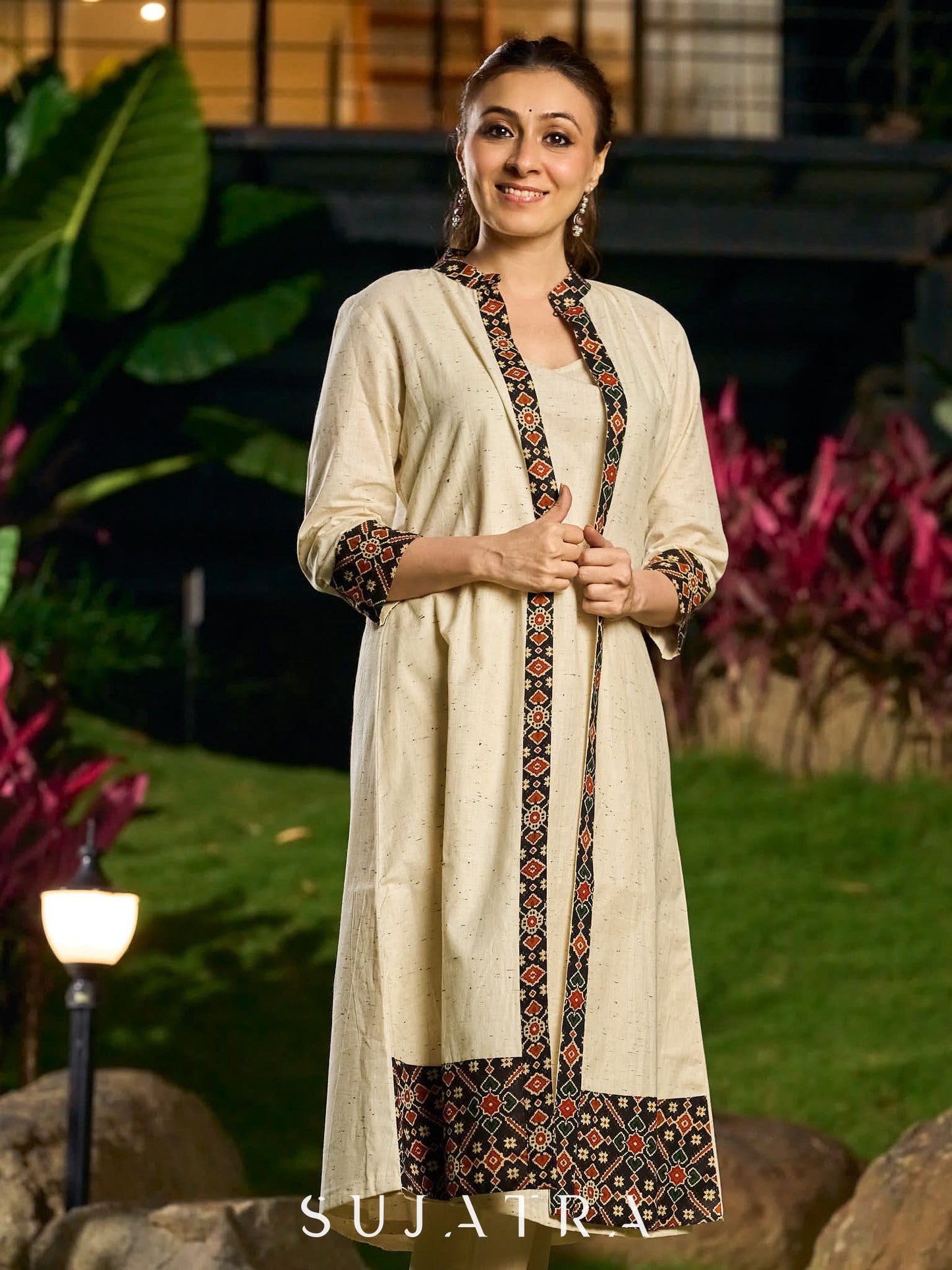 Classic Handloom Cotton Kurta with Sleeveless inner