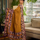 Cultural Mustard Cotton Saree with Kalamkari Floral Printed Border & Pallu & Gold Lace Trim