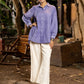 Luxe Lavender Handloom Cotton Shirt with Pleats, Delicate Beads and Crochet Lace Embellishment