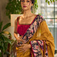 Cultural Mustard Cotton Saree with Kalamkari Floral Printed Border & Pallu & Gold Lace Trim