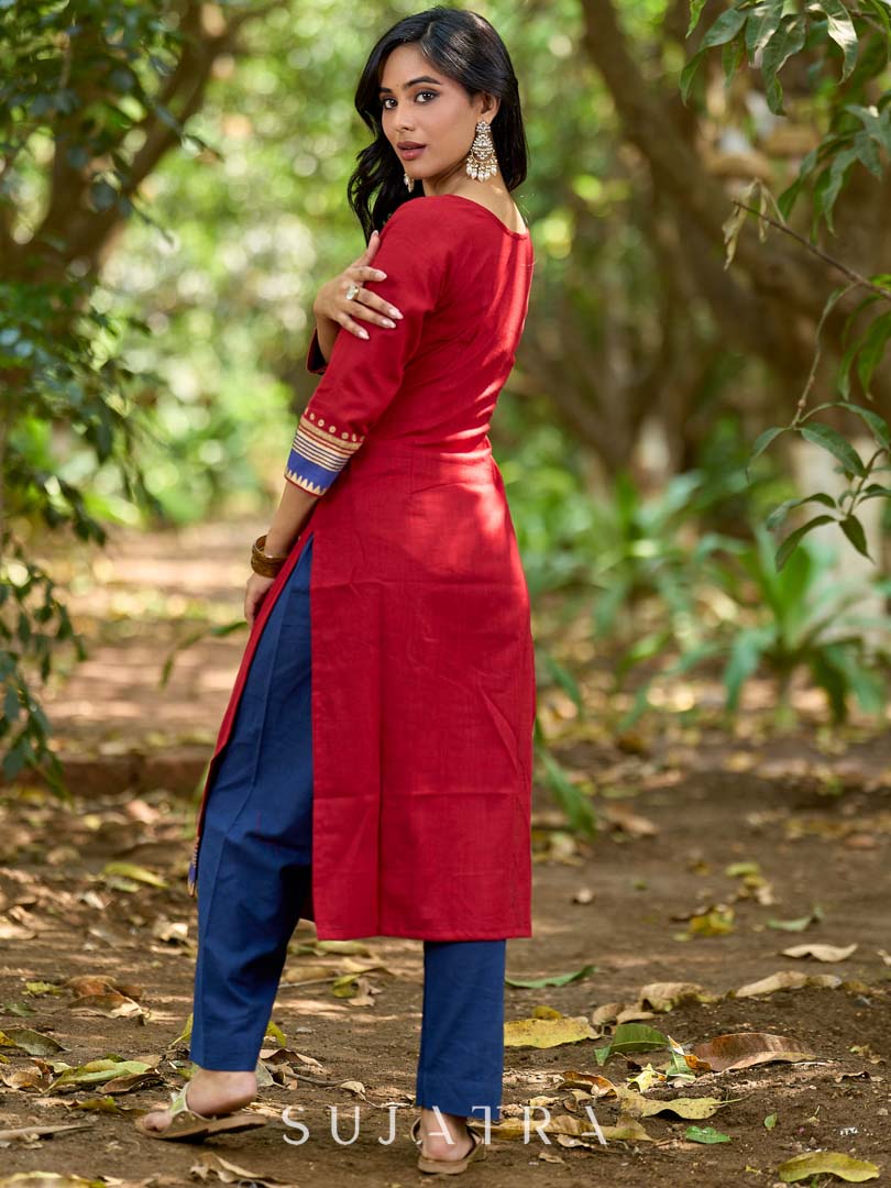 Heritage Maroon Cotton Kurta with Traditional Temple Hand Block Print