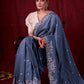 Smokey Grey Chanderi Saree with All-Over Butta Work & Exquisite Scalloped Embroidery