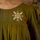 Contemporary Olive Green Pleated Top Adorned With Subtle Hand Embroidery & Refined Off White Accents