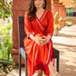 Beautiful Subtle orange A-line kurta with stylish overlapping front design -pant optional
