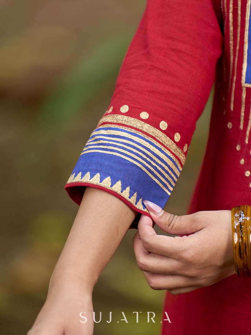 Heritage Maroon Cotton Kurta with Traditional Temple Hand Block Print