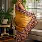 Cultural Mustard Cotton Saree with Kalamkari Floral Printed Border & Pallu & Gold Lace Trim