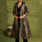 Black Paisley Zari Woven Brocade Trench Coat With Intricate Lace Trim On Sleeves.