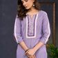 Exclusive-Lilac-Cotton-Straight-Cut-Kurta-Highlighted-With-Ikat-Puff-Sleeves-And-Beautiful-Painting-On-The-Yoke--Pant-Optional