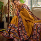 Cultural Mustard Cotton Saree with Kalamkari Floral Printed Border & Pallu & Gold Lace Trim